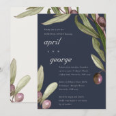 RETRO NAVY OLIVE FOLIAGE REHEARSAL DINNER INVITE BEDANKKAART (Voorkant / Achterkant)
