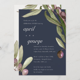 RETRO NAVY OLIVE FOLIAGE REHEARSAL DINNER INVITE BEDANKKAART