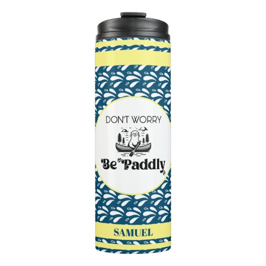 Retro Navy Patroon Stripes Kano Otter Aangepaste n Thermosbeker (Voorkant)