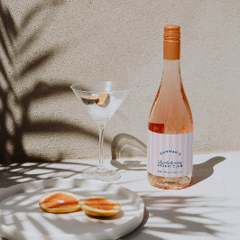 Retro Navy & Pink Stripes Bachelorette Sparkling Wijnetiket