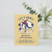 Retro Navy, Red & Mustard Bowling Birthday Party Uitnodiging Briefkaart (Staand voorkant)