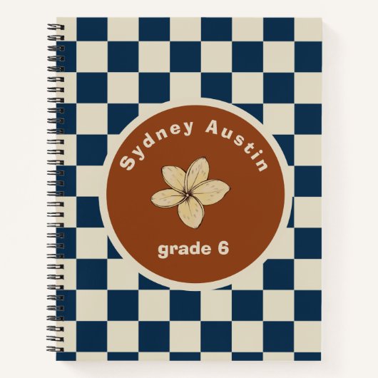 Retro Navy Schachbrett Notitieboek Aangepaste Naam (Voorkant)