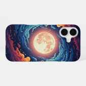 Retro Nebula Moon iPhone 16 Hoesje (Achterkant horizontaal)