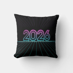 Retro Neon 2026 Bord met Vaporwave Roze en Cyaan Kussen