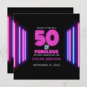 Retro Neon 50 & Fabulous 50th Birthday Party Kaart (Voorkant / Achterkant)