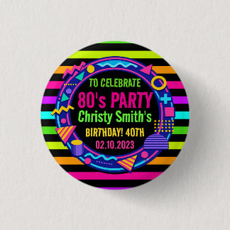 Retro Neon 80s Birthday adult Party Ronde Button 3,2 Cm