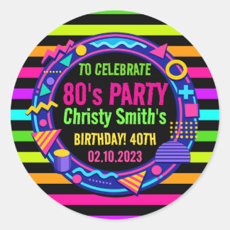 Retro Neon 80s Birthday adult Party Ronde Sticker
