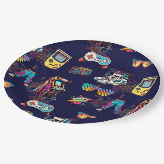 Retro  Neon 80's Pattern Papieren Bordje (Gekanteld)