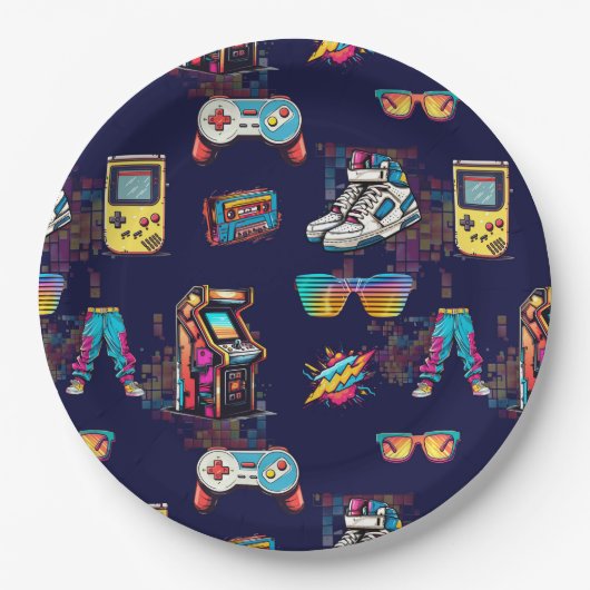 Retro  Neon 80's Pattern Papieren Bordje (Voorkant)