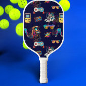 Retro Neon 80's Pattern Pickleball Paddle