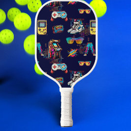 Retro Neon 80's Pattern Pickleball Paddle