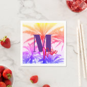 Retro Neon 80's Tropical Palm Tree Paper op maat Servet (Insitu)