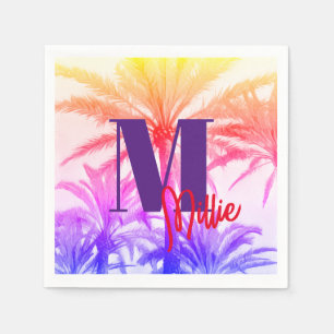 Retro Neon 80's Tropical Palm Tree Paper op maat Servet