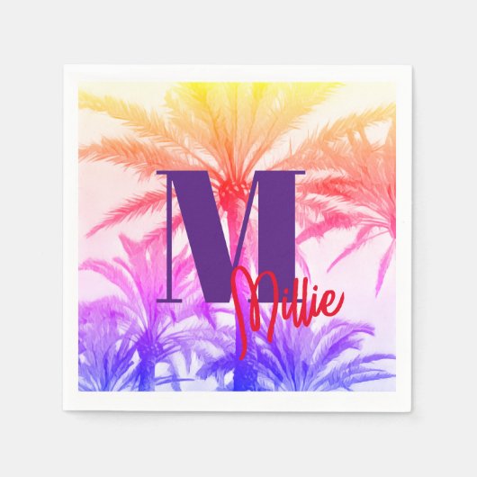 Retro Neon 80's Tropical Palm Tree Paper op maat Servet (Voorkant)