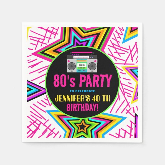 Retro Neon 80s Verjaardag –  cassetteontwerp Servet (Voorkant)