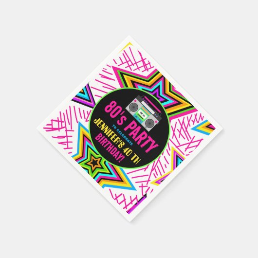 Retro Neon 80s Verjaardag –  cassetteontwerp Servet (Hoek)