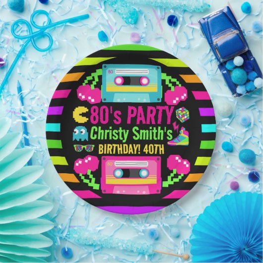 Retro Neon 80s verjaardagsfeestje Papieren Bordje (Feest)