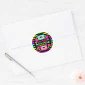 Retro Neon 80s verjaardagsfeestje Ronde Sticker (Envelop)