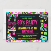 Retro Neon 80s Verjaardagsfeestje Vintage Kaart (Voorkant)