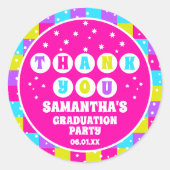 Retro Neon Afstudeerfeest Bedankt Ronde Sticker (Voorkant)