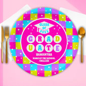 Retro Neon Afstudeerfeest Papieren Bordje