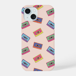 Retro Neon Audio Cassetteband Patroon iPhone 15 Case