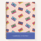 Retro Neon Audio Cassettebandje | Jouw namen toevo Notitieboek (Voorkant)