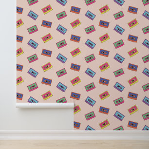 Retro Neon Audio Cassettebandje Patroon Behang