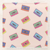 Retro Neon Audio Cassettebandje Patroon Glazen Onderzetter (Voorkant)