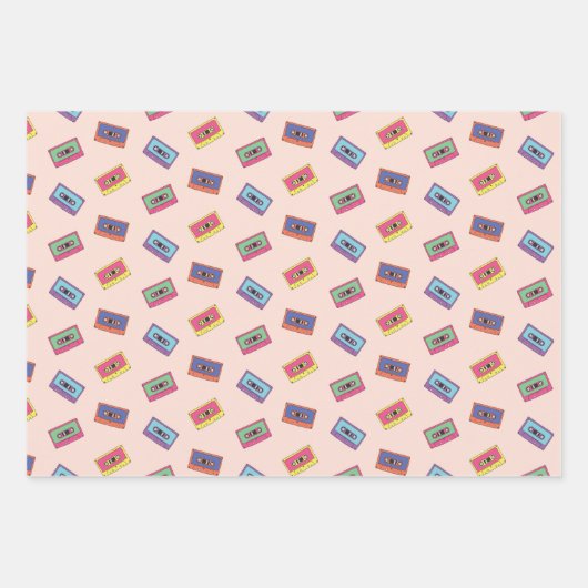 Retro Neon Audio Cassettebandje Patroon Inpakpapier Vel (Voorkant 3)