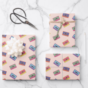 Retro Neon Audio Cassettebandje Patroon Inpakpapier Vel