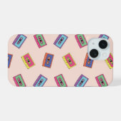 Retro Neon Audio Cassettebandje Patroon iPhone 15 Case (Achterkant horizontaal)