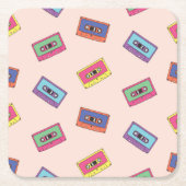Retro Neon Audio Cassettebandje Patroon Kartonnen Onderzetters (Voorkant)