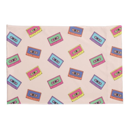 Retro Neon Audio Cassettebandje Patroon Kussensloop (Achterkant-Rechts)