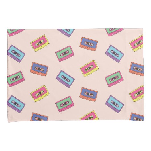 Retro Neon Audio Cassettebandje Patroon Kussensloop (Voorkant-Rechts)