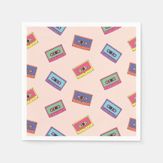 Retro Neon Audio Cassettebandje Patroon Servet (Voorkant)