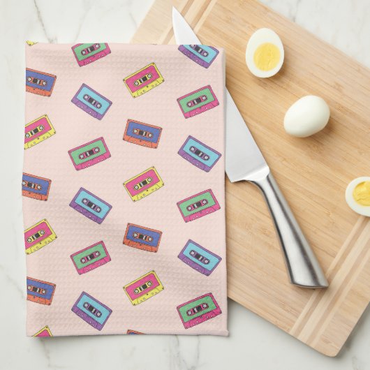 Retro Neon Audio Cassettebandje Patroon Theedoek (Quarter Fold)