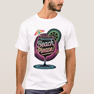Retro Neon "Beach Please" tropische cocktail zomer T-shirt