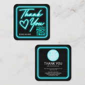 Retro Neon Blauwgroen verlicht Teken Klant Dank u Vierkante Visitekaartje (Voorkant / Achterkant)
