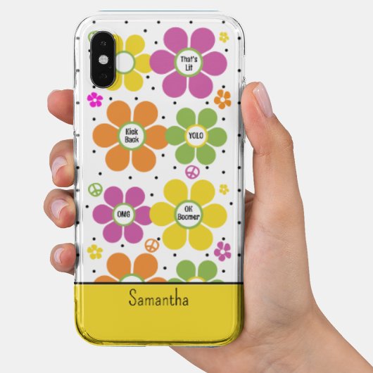 Retro Neon Bloemen Macht Monogrammed Case-Mate iPhone Case