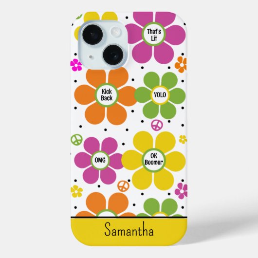 Retro Neon Bloemen Macht Monogrammed Case-Mate iPhone Case (Achterkant)