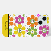 Retro Neon Bloemen Macht Monogrammed Case-Mate iPhone Case (Achterkant (horizontaal))