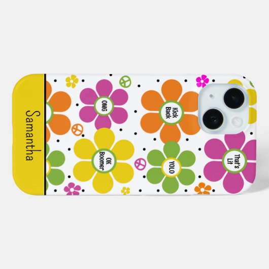 Retro Neon Bloemen Macht Monogrammed Case-Mate iPhone Case (Achterkant (horizontaal))