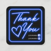 Retro Neon Blue Lighted Sign Klant Dank u Vierkante Visitekaartje (Voorkant)
