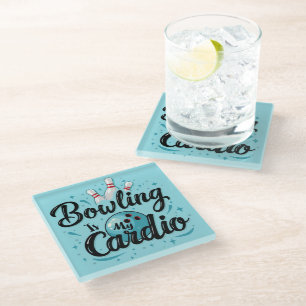 Retro Neon "Bowlen is mijn Cardio" Grappig Bowlen Glazen Onderzetter