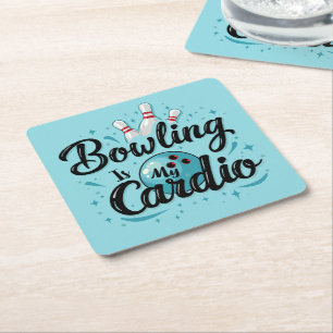 Retro Neon "Bowlen Is Mijn Cardio" Grappig Bowlen Kartonnen Onderzetters