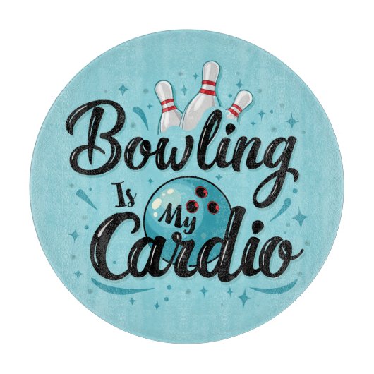 Retro Neon "Bowlen Is Mijn Cardio" Grappig Bowlen Snijplank (Voorkant)