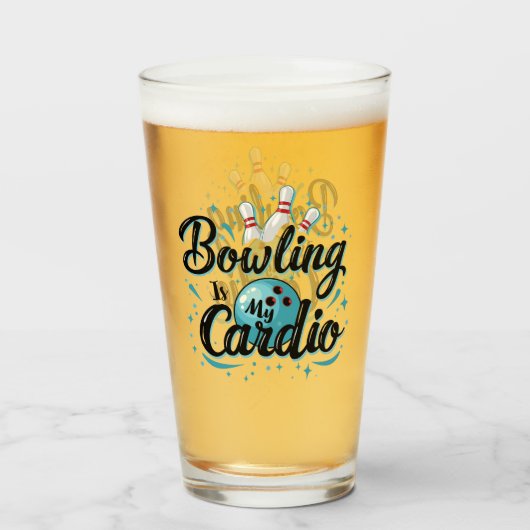 Retro Neon "Bowling is mijn cardio" Grappig Bowlen Glas (Voorkant gevuld)