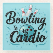 Retro Neon "Bowling is mijn cardio" Grappig Bowlen Glazen Onderzetter (Voorkant)
