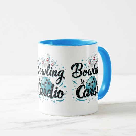 Retro Neon "Bowling is mijn cardio" Grappig Bowlen Mok (Voorkant rechts)